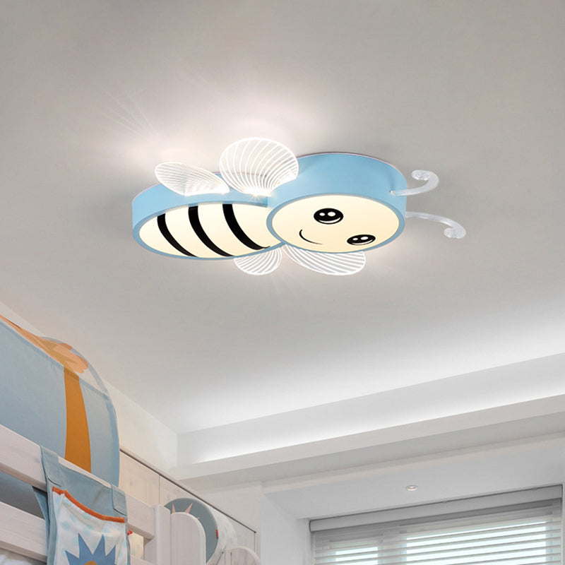 Bee Flush Mount Fixture Kids Plastic Pink/Yellow/Blue LED Close to Ceiling Lamp for Children Bedroom Clearhalo 'Ceiling Lights' 'Close To Ceiling Lights' 'Close to ceiling' 'Flush mount' Lighting' 1805139