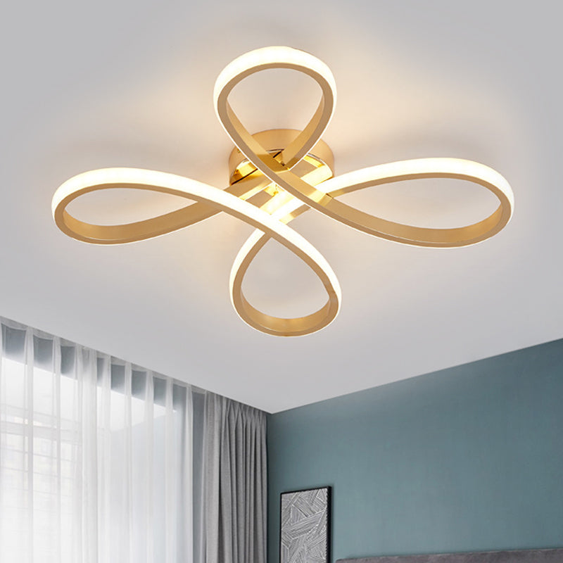 Chinese Knot Ceiling Flush Mount Modernism Metallic LED Gold Semi Flush Lamp in Warm/White Light, 19.5"/25.5" Wide Gold Clearhalo 'Ceiling Lights' 'Close To Ceiling Lights' 'Close to ceiling' 'Flush mount' Lighting' 1805147