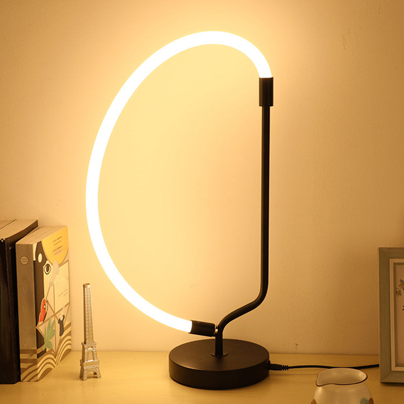 LED Bedside Desk Lighting Modernist Black Nightstand Light with Gooseneck Plastic Shade Black Clearhalo 'Lamps' 'Table Lamps' Lighting' 1805170