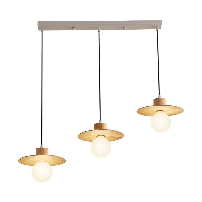 Modernism Disk Hanging Lamp Kit Wood 3-Head Dining Room Multiple Ceiling Light in Beige Clearhalo 'Ceiling Lights' 'Modern Pendants' 'Modern' 'Pendant Lights' 'Pendants' Lighting' 1805189