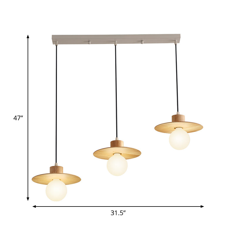 Modernism Disk Hanging Lamp Kit Wood 3-Head Dining Room Multiple Ceiling Light in Beige Clearhalo 'Ceiling Lights' 'Modern Pendants' 'Modern' 'Pendant Lights' 'Pendants' Lighting' 1805190