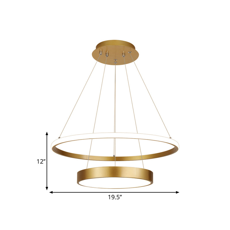 2-Tier Ring Metallic Drop Lamp Minimalist LED Gold Chandelier Lighting Fixture in Warm/White Light Clearhalo 'Ceiling Lights' 'Chandeliers' 'Modern Chandeliers' 'Modern' Lighting' 1805195