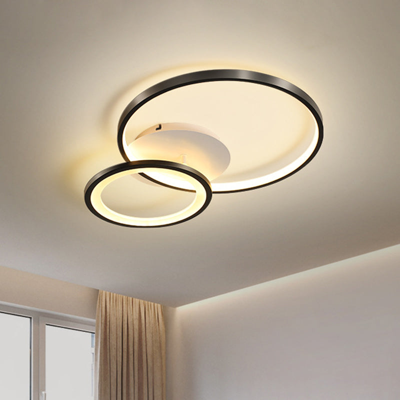 16"/19.5" Wide Ring Ceiling Mount Lamp Minimal Iron Bedroom LED Flush Mount in Warm/White Light, Black Black Clearhalo 'Ceiling Lights' 'Close To Ceiling Lights' 'Close to ceiling' 'Flush mount' Lighting' 1805200