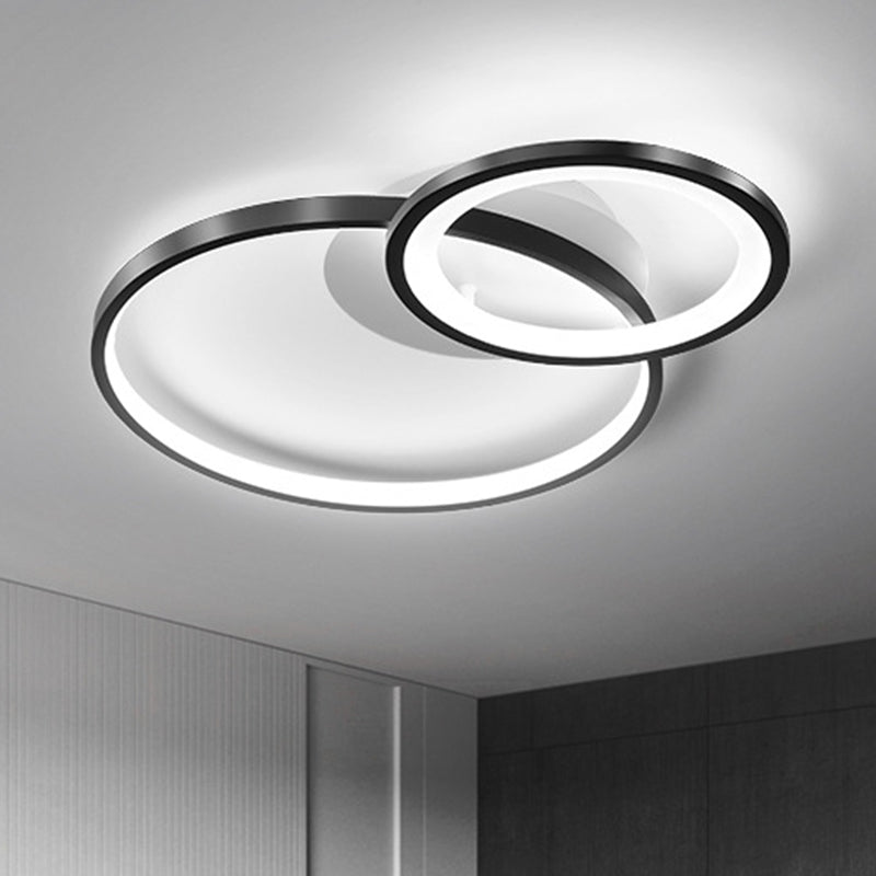 16"/19.5" Wide Ring Ceiling Mount Lamp Minimal Iron Bedroom LED Flush Mount in Warm/White Light, Black Clearhalo 'Ceiling Lights' 'Close To Ceiling Lights' 'Close to ceiling' 'Flush mount' Lighting' 1805201