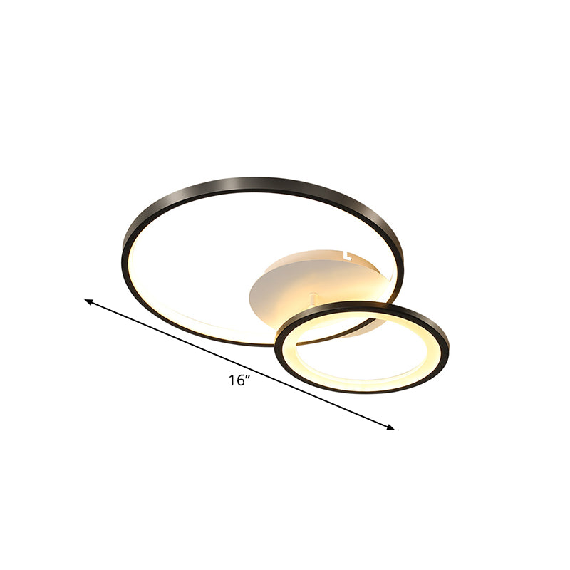 16"/19.5" Wide Ring Ceiling Mount Lamp Minimal Iron Bedroom LED Flush Mount in Warm/White Light, Black Clearhalo 'Ceiling Lights' 'Close To Ceiling Lights' 'Close to ceiling' 'Flush mount' Lighting' 1805203