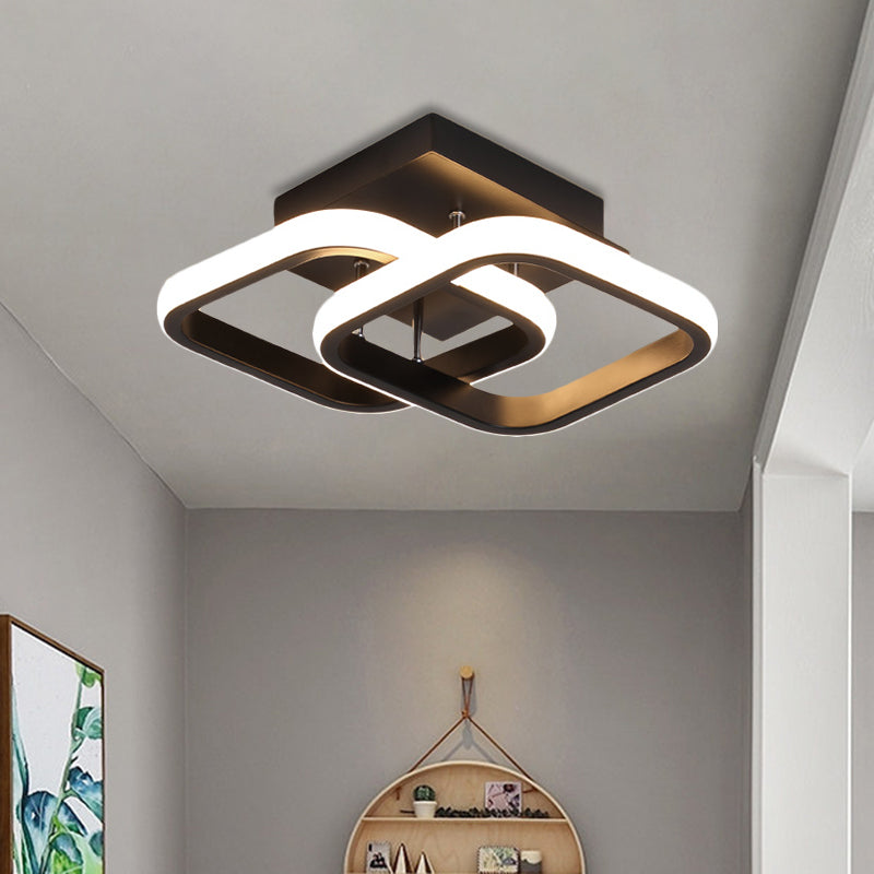 LED Corridor Semi Flush Mount Simple Black Ceiling Fixture with Square/Round Metal Shade in Warm/White Light Black Square Clearhalo 'Ceiling Lights' 'Close To Ceiling Lights' 'Close to ceiling' 'Semi-flushmount' Lighting' 1805259