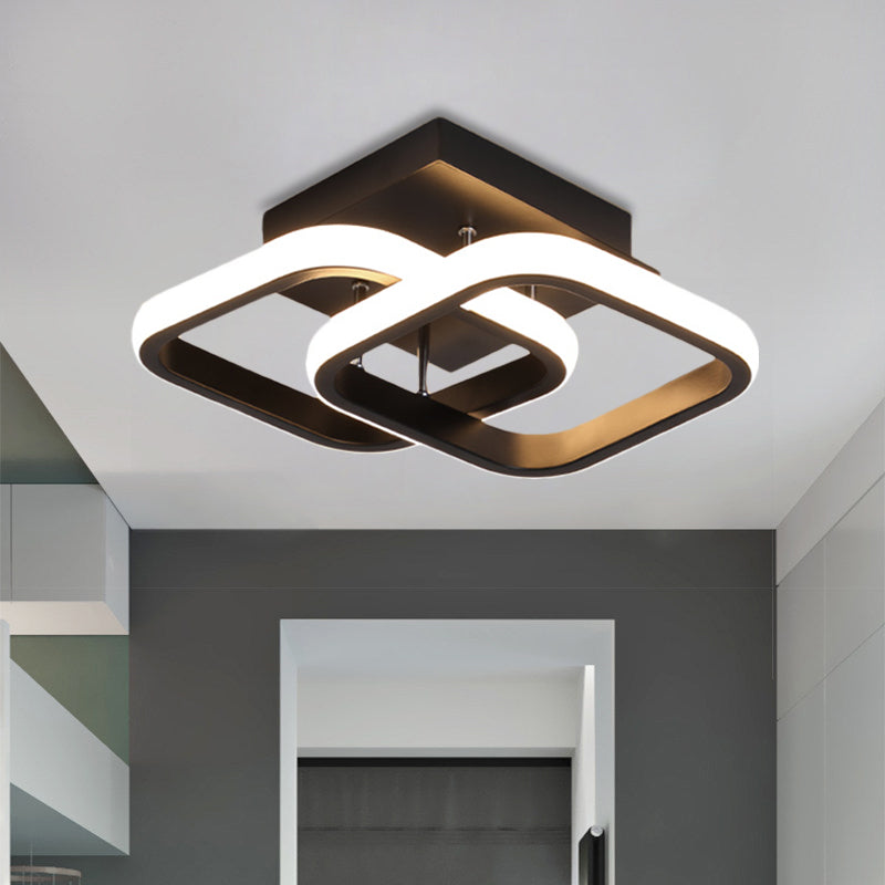 LED Corridor Semi Flush Mount Simple Black Ceiling Fixture with Square/Round Metal Shade in Warm/White Light Clearhalo 'Ceiling Lights' 'Close To Ceiling Lights' 'Close to ceiling' 'Semi-flushmount' Lighting' 1805260