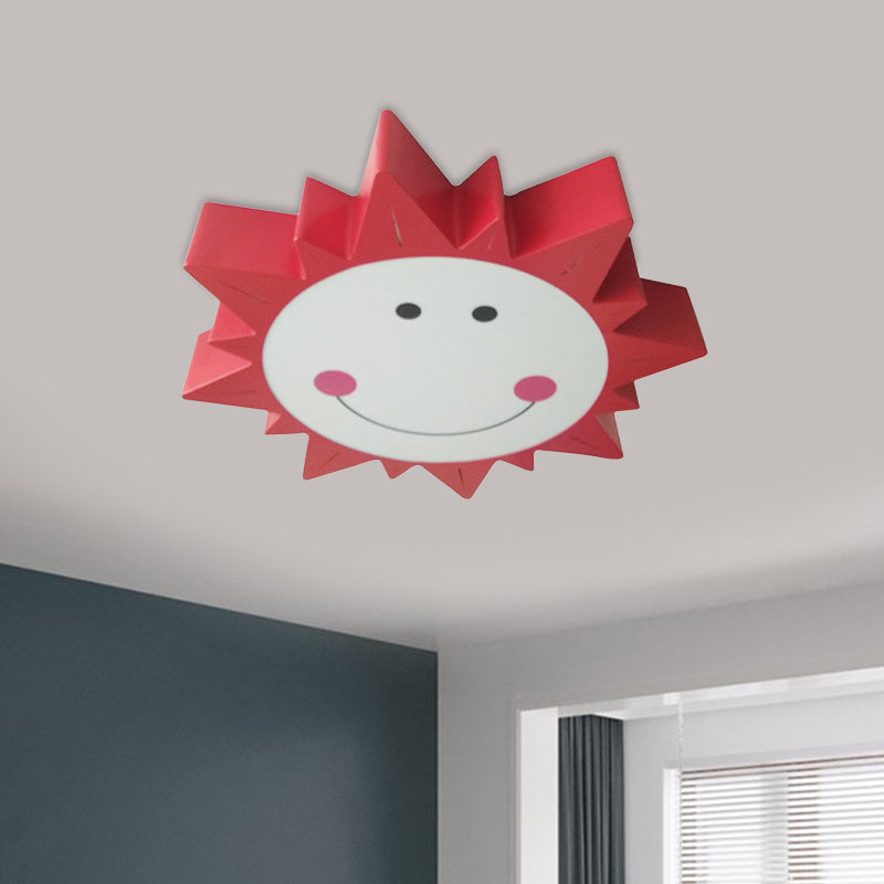 Metallic Smiling Sun Flush Lamp Fixture Modern Style LED Red Ceiling Flush Mount in Warm/White Light Red Clearhalo 'Ceiling Lights' 'Close To Ceiling Lights' 'Close to ceiling' 'Flush mount' Lighting' 1805286