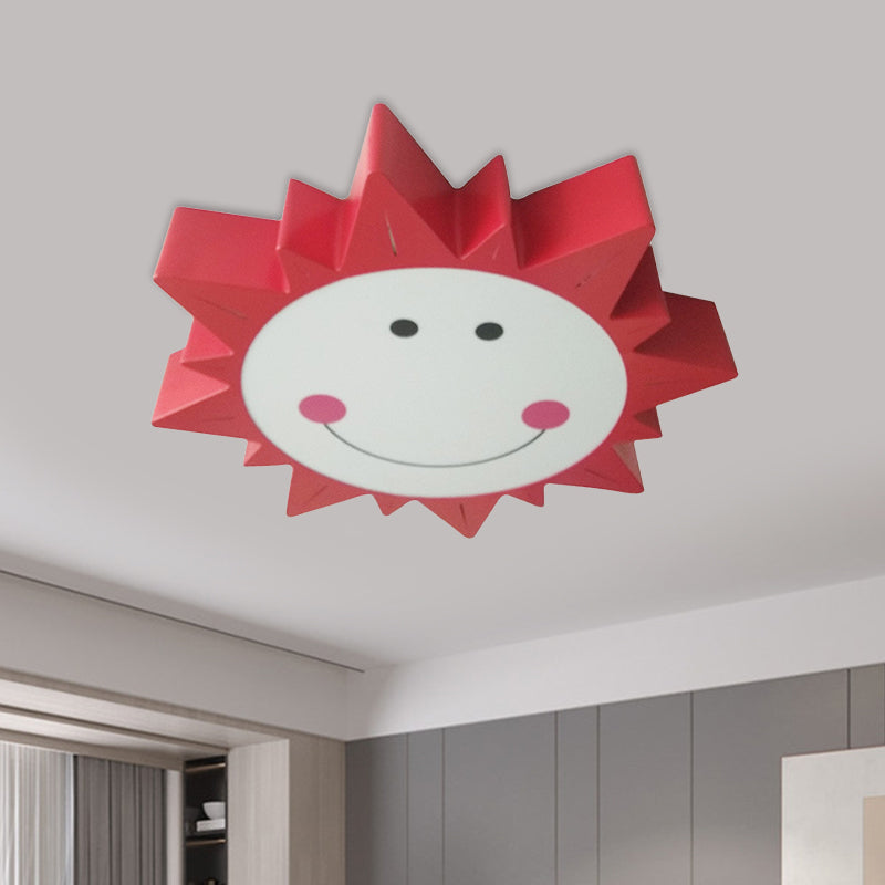 Metallic Smiling Sun Flush Lamp Fixture Modern Style LED Red Ceiling Flush Mount in Warm/White Light Clearhalo 'Ceiling Lights' 'Close To Ceiling Lights' 'Close to ceiling' 'Flush mount' Lighting' 1805287