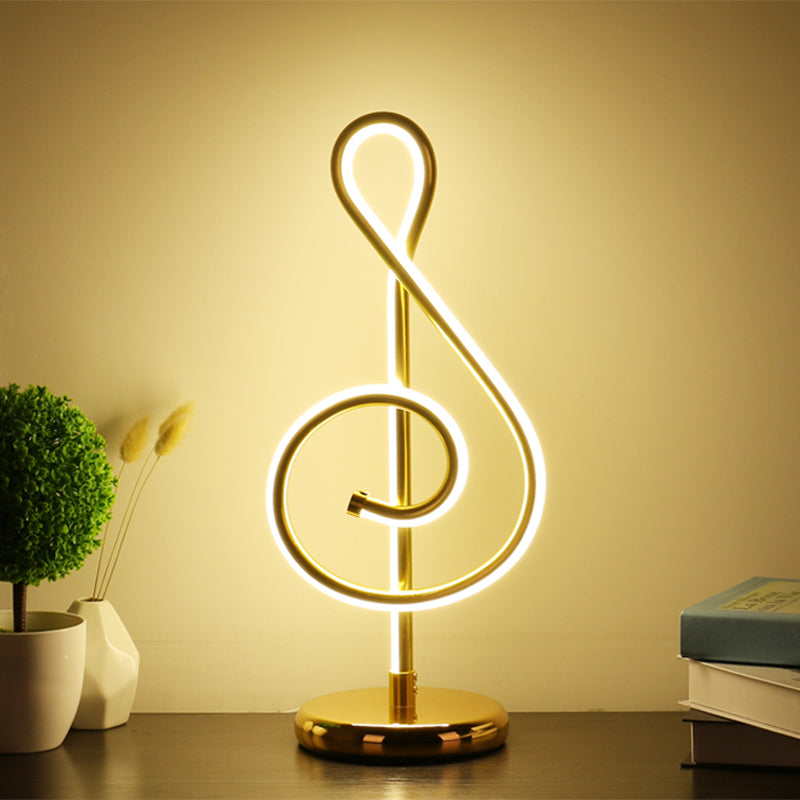 Black/White/Gold Musical Note Desk Lamp Minimalism LED Metal Night Table Lighting with Round Pedestal in Warm/White Light Clearhalo 'Lamps' 'Table Lamps' Lighting' 1805313