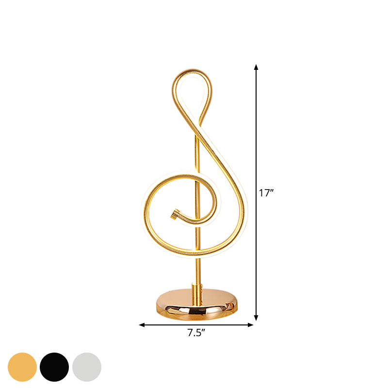 Black/White/Gold Musical Note Desk Lamp Minimalism LED Metal Night Table Lighting with Round Pedestal in Warm/White Light Clearhalo 'Lamps' 'Table Lamps' Lighting' 1805316