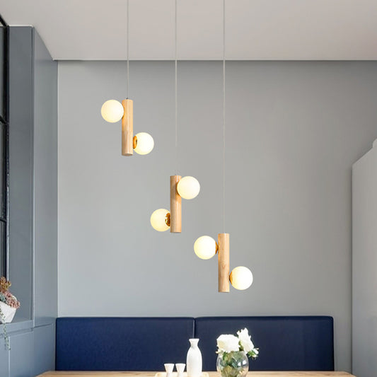 Tubular Multi Light Pendant Modern Wood 6 Bulbs Beige Ceiling Hang Fixture for Dining Room Beige Clearhalo 'Ceiling Lights' 'Modern Pendants' 'Modern' 'Pendant Lights' 'Pendants' Lighting' 1805346