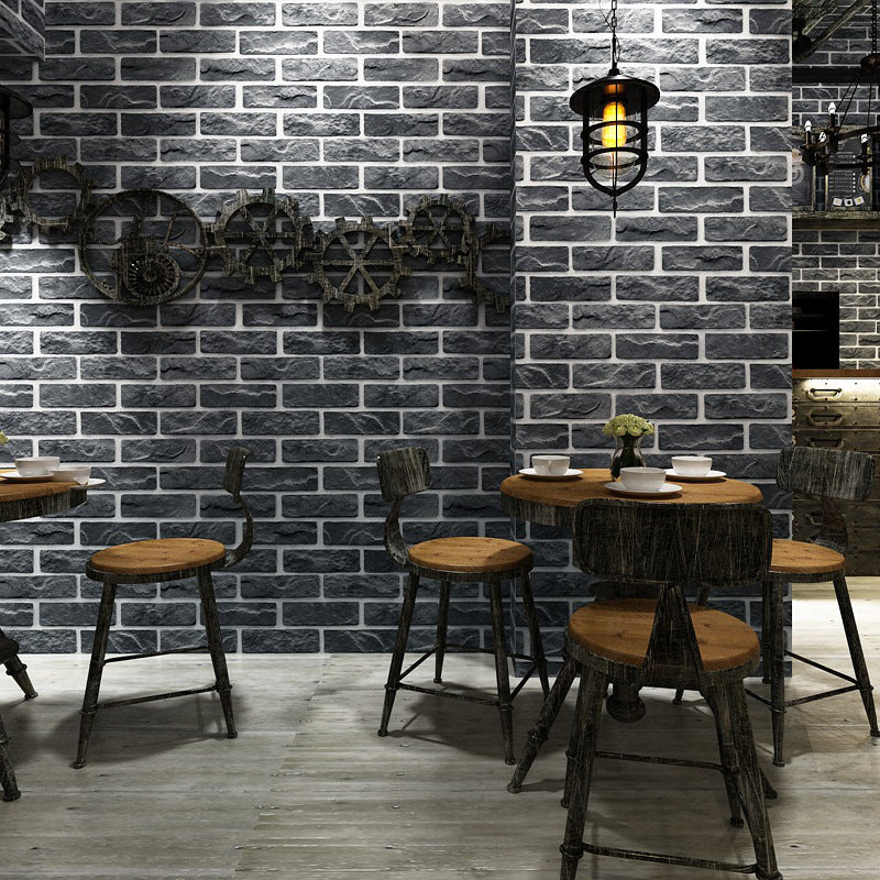 For Barber Shop Wallpaper with Dark Color Brick, 20.5 in x 33 ft, Non-Pasted Grey Clearhalo 'Industrial wall decor' 'Industrial' 'Wallpaper' Wall Decor' 1806012