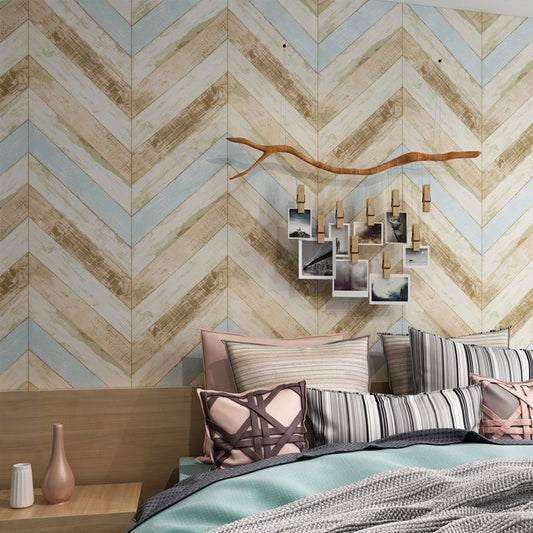 Minimalist Beige Retro Chevron Wood Wallpaper, 31'L x 20.5"W, Non-Pasted Blue Clearhalo 'Country wall decor' 'Rustic' 'Wallpaper' Wall Decor' 1806113