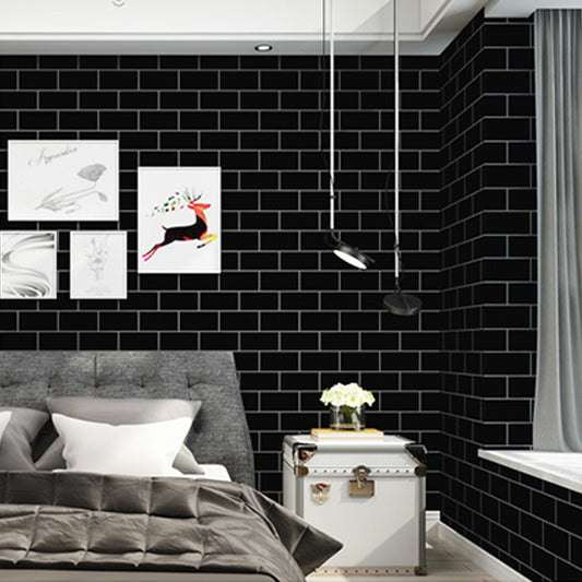 Natural Color 64.6 sq ft. PVC Water-Resistant Grid and Brick Wallpaper Black Clearhalo 'Modern wall decor' 'Modern' 'Wallpaper' Wall Decor' 1806329