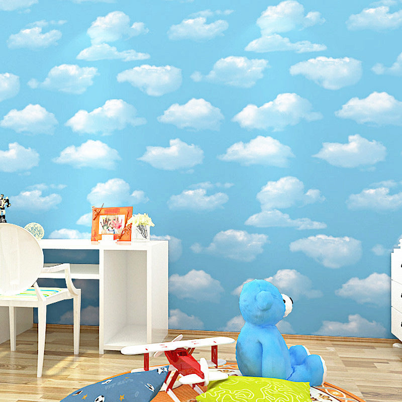 Simple Light Sky and Cloud Moisture-Resistant Non-Pasted Wallpaper for Boys, 33'L x 20.5"W Blue Clearhalo 'Wall Decor' 'Wallpaper' 1806352