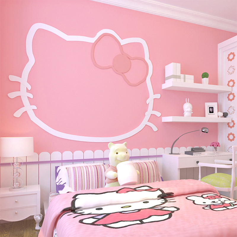 Pastel Pink Non-Woven Decorative Cartoon Kitty Wallpaper for Girl, 20.5"W x 33'L Pink Clearhalo 'Wall Decor' 'Wallpaper' 1806355