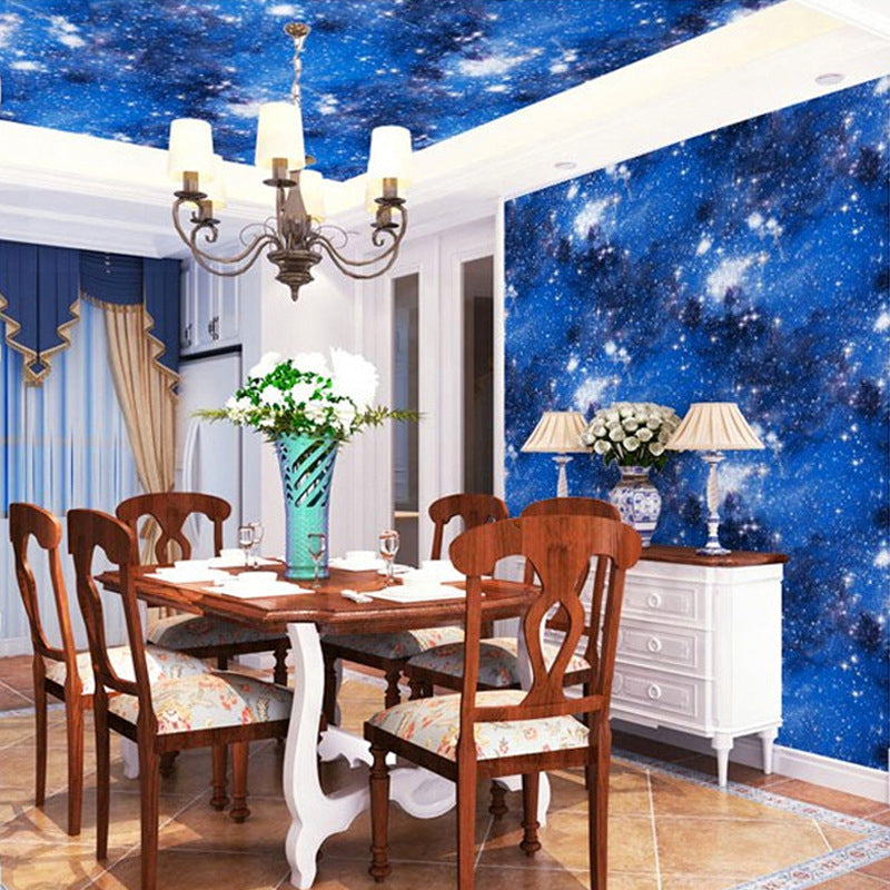 31'L x 20.5"W Stain-Resistant Non-Pasted Sparkling Stars PVC Wallpaper for Kids in Light Color Blue Clearhalo 'Wall Decor' 'Wallpaper' 1806363