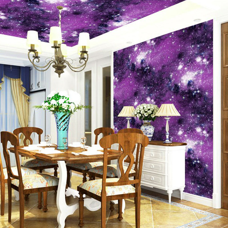 31'L x 20.5"W Stain-Resistant Non-Pasted Sparkling Stars PVC Wallpaper for Kids in Light Color Purple Clearhalo 'Wall Decor' 'Wallpaper' 1806366