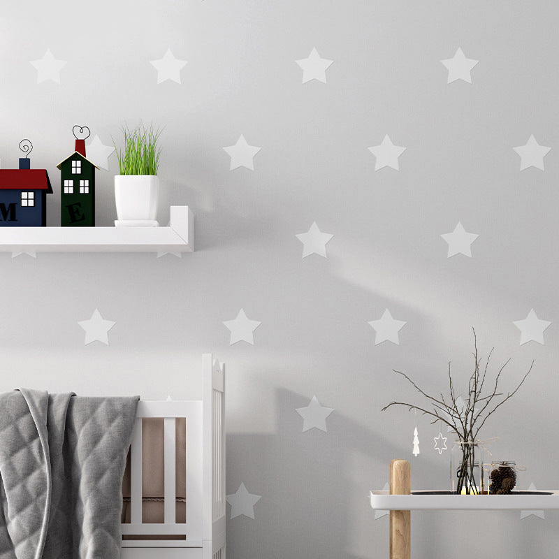 Non-Pasted Wallpaper for Girl with Pastel Color Simple Star, 33'L x 20.5"W Grey Clearhalo 'Wall Decor' 'Wallpaper' 1806368