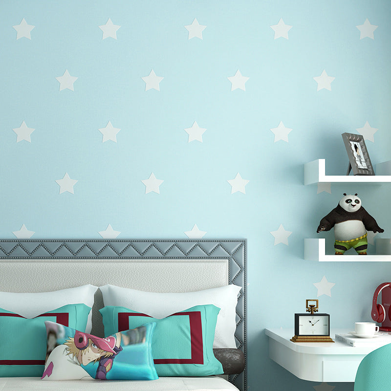 Non-Pasted Wallpaper for Girl with Pastel Color Simple Star, 33'L x 20.5"W Blue Clearhalo 'Wall Decor' 'Wallpaper' 1806371