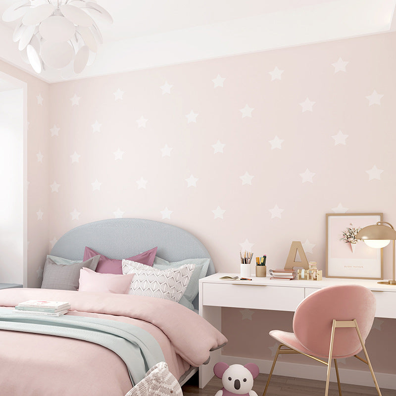 Non-Pasted Wallpaper for Girl with Pastel Color Simple Star, 33'L x 20.5"W Pink Clearhalo 'Wall Decor' 'Wallpaper' 1806373