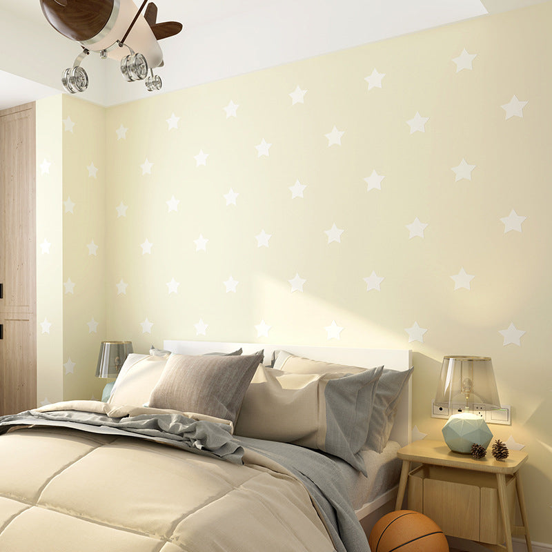 Non-Pasted Wallpaper for Girl with Pastel Color Simple Star, 33'L x 20.5"W Yellow Clearhalo 'Wall Decor' 'Wallpaper' 1806375