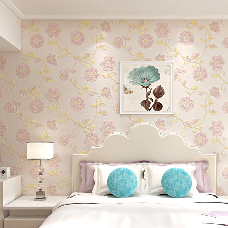 33'L x 20.5"W Scandinavian Fresh Sunflower and Vine Non-Pasted Wallpaper for Children in Neutral Color Pink Clearhalo 'Wall Decor' 'Wallpaper' 1806392