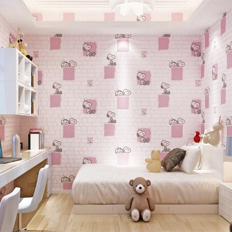 Bedroom Wallpaper for Kids with Pastel Pink 3D Cube and Cute Dog, 20.5-inch x 33-foot, Non-Pasted Pink Clearhalo 'Wall Decor' 'Wallpaper' 1806397