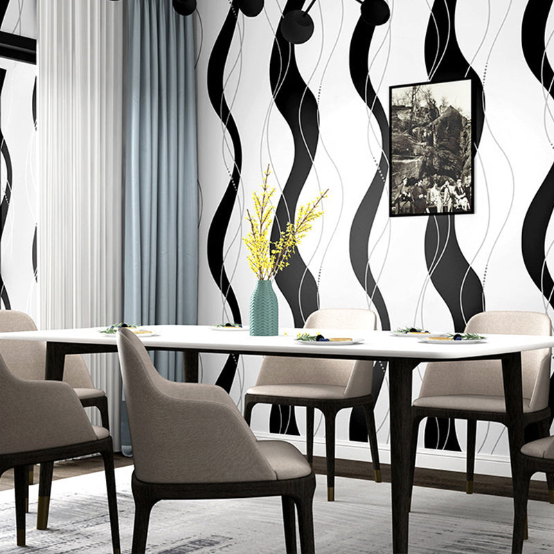 Vinyl 31'L x 20.5"W Abstract Creative Non-Pasted Waving Stripes Wallpaper Black-White Clearhalo 'Wall Decor' 'Wallpaper' 1806561