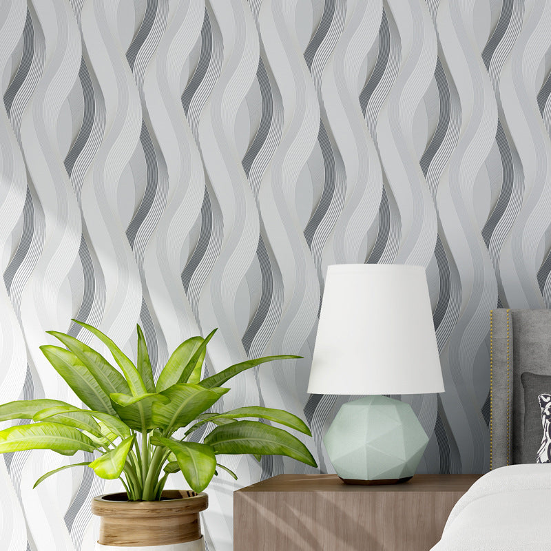 Pastel Color Vinyl Stain-Resistant 3D Print Waving Curve Wallpaper, 20.5"W x 33'L Pewter Clearhalo 'Wall Decor' 'Wallpaper' 1806569