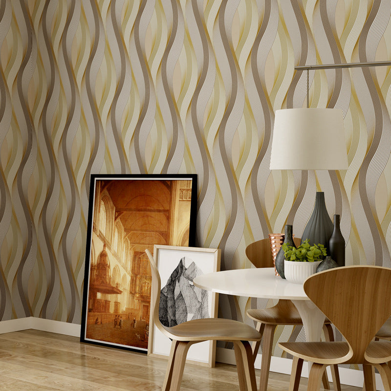 Pastel Color Vinyl Stain-Resistant 3D Print Waving Curve Wallpaper, 20.5"W x 33'L Brown Clearhalo 'Wall Decor' 'Wallpaper' 1806571