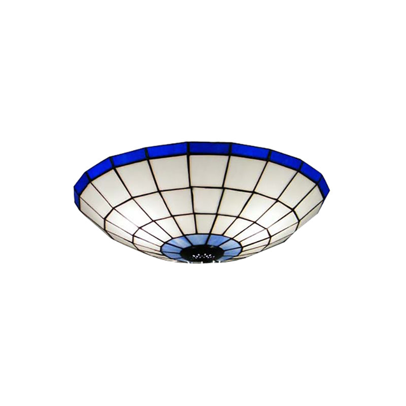 12"/16"/19.5" Wide Bowl Flush Mount Light Tiffany Style Stained Glass Ceiling Flush Light in Blue for Living Room Clearhalo 'Ceiling Lights' 'Close To Ceiling Lights' 'Close to ceiling' 'Flush mount' Lighting' 180669