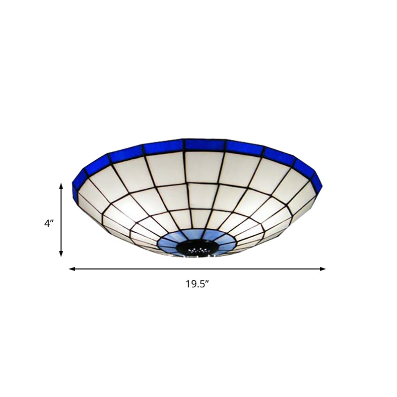 12"/16"/19.5" Wide Bowl Flush Mount Light Tiffany Style Stained Glass Ceiling Flush Light in Blue for Living Room Clearhalo 'Ceiling Lights' 'Close To Ceiling Lights' 'Close to ceiling' 'Flush mount' Lighting' 180670