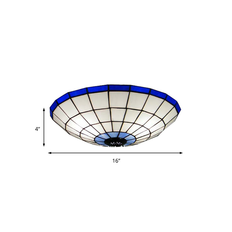 12"/16"/19.5" Wide Bowl Flush Mount Light Tiffany Style Stained Glass Ceiling Flush Light in Blue for Living Room Clearhalo 'Ceiling Lights' 'Close To Ceiling Lights' 'Close to ceiling' 'Flush mount' Lighting' 180671