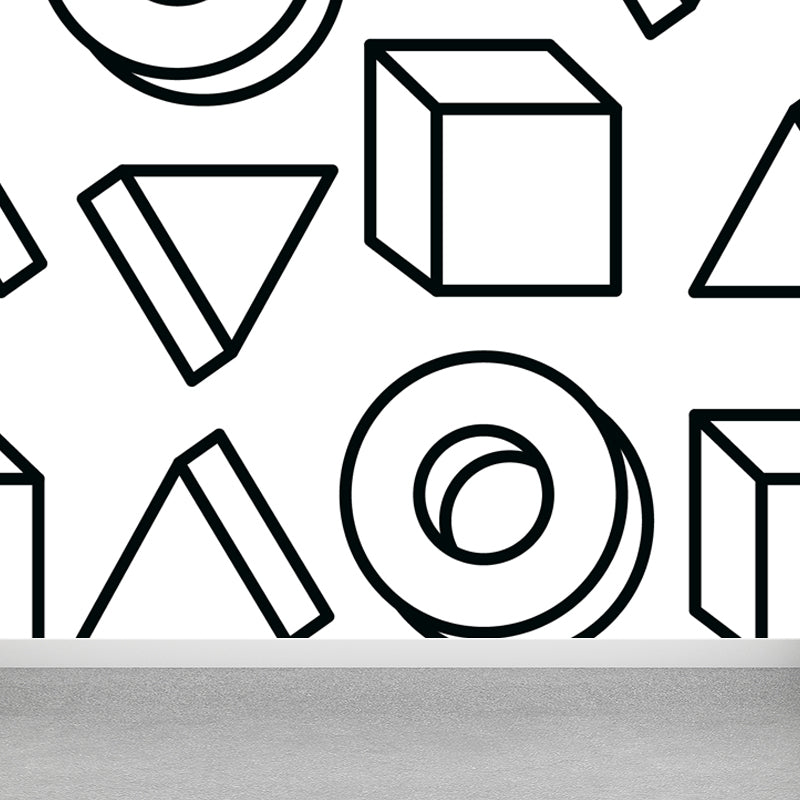 Black and White Modern Mural Decal Big Geometric Shapes Wall Art for Kids Bedroom Clearhalo 'Wall Decor' 'Wall Mural' 1806715