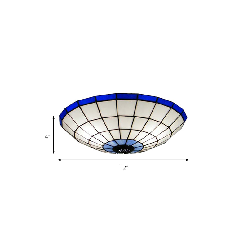 12"/16"/19.5" Wide Bowl Flush Mount Light Tiffany Style Stained Glass Ceiling Flush Light in Blue for Living Room Clearhalo 'Ceiling Lights' 'Close To Ceiling Lights' 'Close to ceiling' 'Flush mount' Lighting' 180672