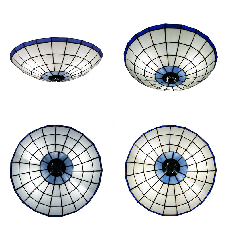 12"/16"/19.5" Wide Bowl Flush Mount Light Tiffany Style Stained Glass Ceiling Flush Light in Blue for Living Room Clearhalo 'Ceiling Lights' 'Close To Ceiling Lights' 'Close to ceiling' 'Flush mount' Lighting' 180673