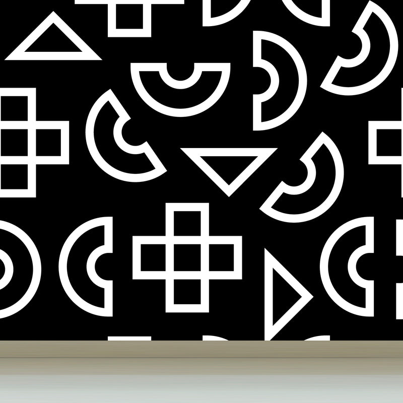 Black and White Modern Mural Decal Big Geometric Shapes Wall Art for Kids Bedroom Black Design 5 Clearhalo 'Wall Decor' 'Wall Mural' 1806733