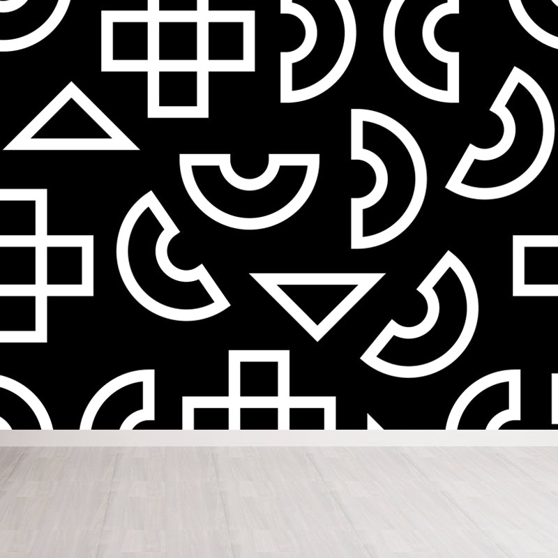 Black and White Modern Mural Decal Big Geometric Shapes Wall Art for Kids Bedroom Clearhalo 'Wall Decor' 'Wall Mural' 1806734