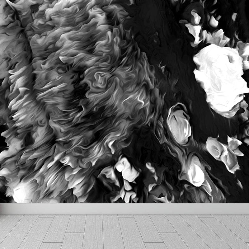 Blossoming Close-Up Wallpaper Mural Black and White Modern Wall Art for Girls Room Black Design 1 Clearhalo 'Wall Decor' 'Wall Mural' 1806813