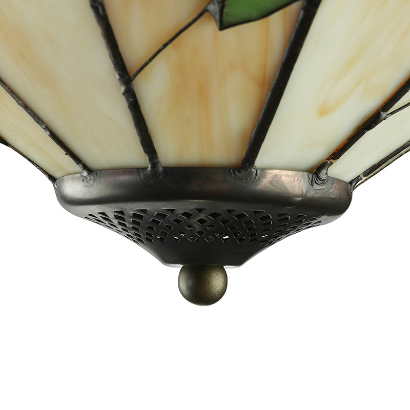 Green Leaf Decoration Flush Lighting Rustic 3 Lights Stained Glass Flush Ceiling Light for Foyer Clearhalo 'Ceiling Lights' 'Close To Ceiling Lights' 'Close to ceiling' 'Glass shade' 'Glass' 'Semi-flushmount' 'Tiffany close to ceiling' 'Tiffany' Lighting' 180685