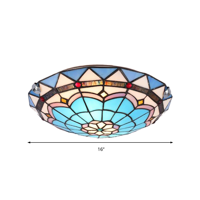 12"/16"/19.5" Wide Baroque Bowl Flush Ceiling Light Stained Glass Indoor Flush Mount Light in Blue/Blue-Brown Clearhalo 'Ceiling Lights' 'Close To Ceiling Lights' 'Close to ceiling' 'Flush mount' Lighting' 180690