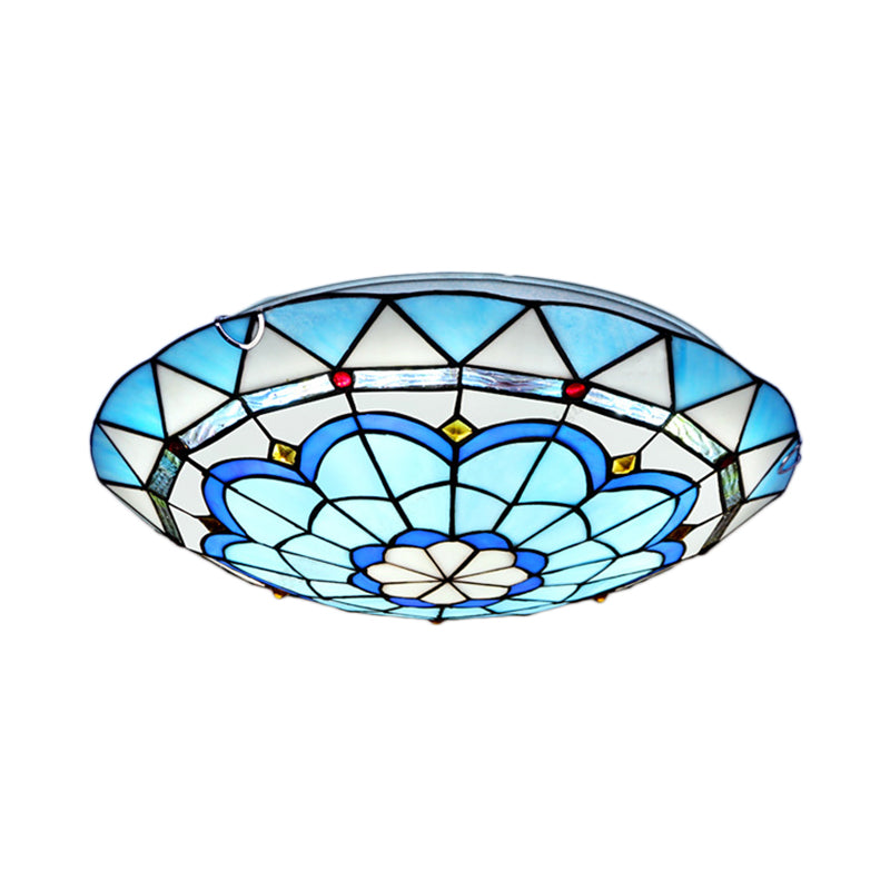 12"/16"/19.5" Wide Baroque Bowl Flush Ceiling Light Stained Glass Indoor Flush Mount Light in Blue/Blue-Brown Clearhalo 'Ceiling Lights' 'Close To Ceiling Lights' 'Close to ceiling' 'Flush mount' Lighting' 180694