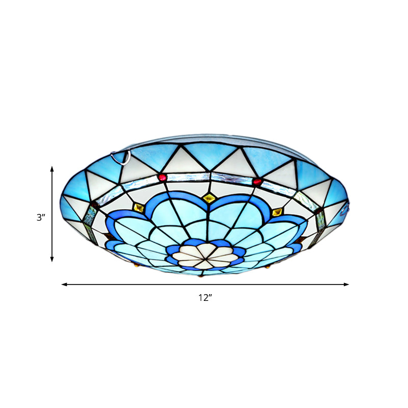 12"/16"/19.5" Wide Baroque Bowl Flush Ceiling Light Stained Glass Indoor Flush Mount Light in Blue/Blue-Brown Clearhalo 'Ceiling Lights' 'Close To Ceiling Lights' 'Close to ceiling' 'Flush mount' Lighting' 180696