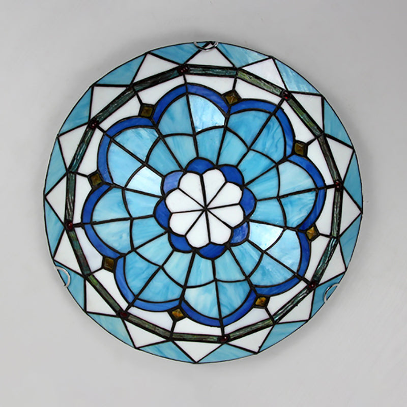 12"/16"/19.5" Wide Baroque Bowl Flush Ceiling Light Stained Glass Indoor Flush Mount Light in Blue/Blue-Brown Clearhalo 'Ceiling Lights' 'Close To Ceiling Lights' 'Close to ceiling' 'Flush mount' Lighting' 180697