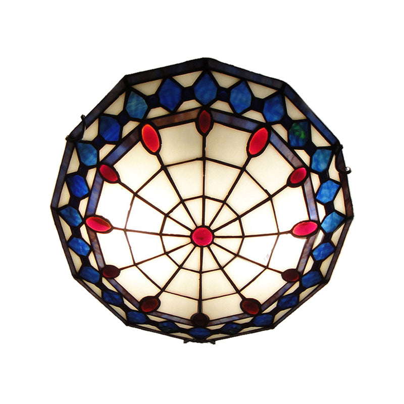 Stained Glass Flush Ceiling Light 3 Lights Tiffany Style Art Deco Flush Mount Light with Rhombus Pattern Clearhalo 'Ceiling Lights' 'Close To Ceiling Lights' 'Close to ceiling' 'Flush mount' Lighting' 180700