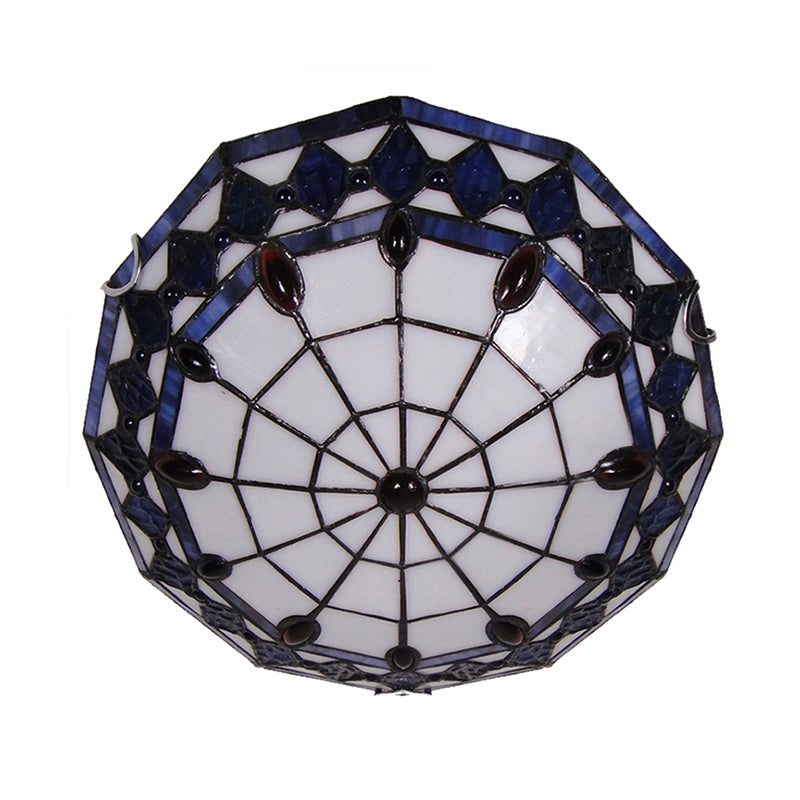 Stained Glass Flush Ceiling Light 3 Lights Tiffany Style Art Deco Flush Mount Light with Rhombus Pattern Clearhalo 'Ceiling Lights' 'Close To Ceiling Lights' 'Close to ceiling' 'Flush mount' Lighting' 180701