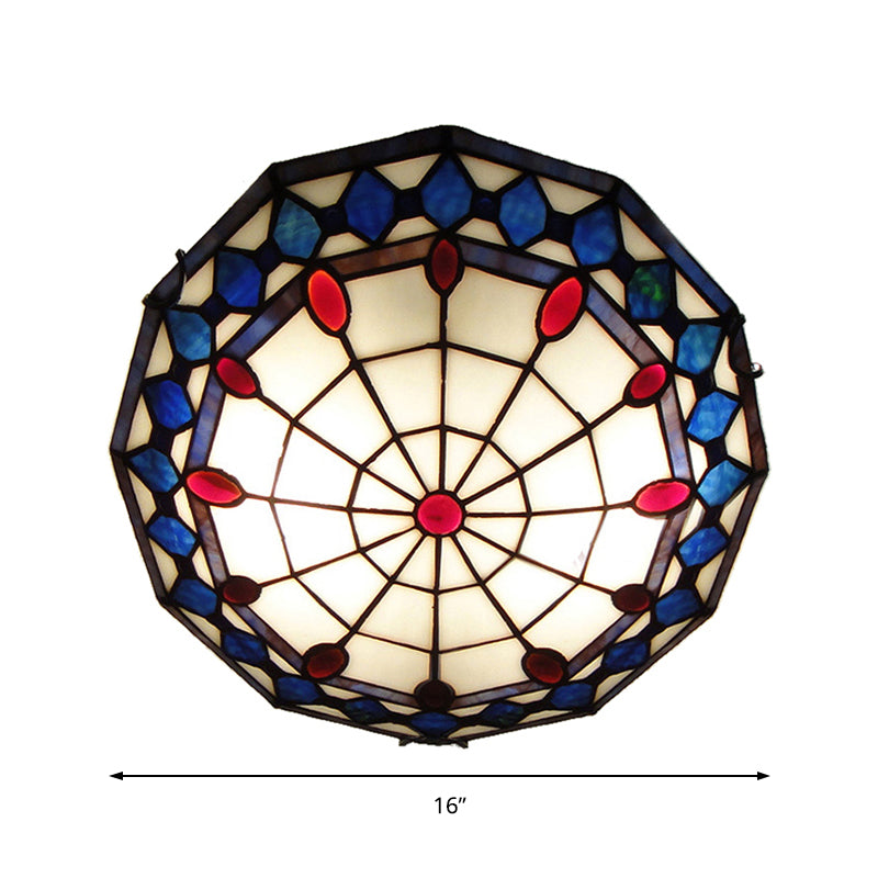 Stained Glass Flush Ceiling Light 3 Lights Tiffany Style Art Deco Flush Mount Light with Rhombus Pattern Clearhalo 'Ceiling Lights' 'Close To Ceiling Lights' 'Close to ceiling' 'Flush mount' Lighting' 180702