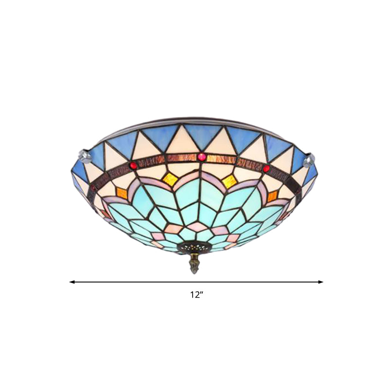 12"/19.5" W Bowl Flush Ceiling Light Baroque Style Blue Glass Flush Mount Light for Living Room Clearhalo 'Ceiling Lights' 'Close To Ceiling Lights' 'Close to ceiling' 'Flush mount' Lighting' 180727